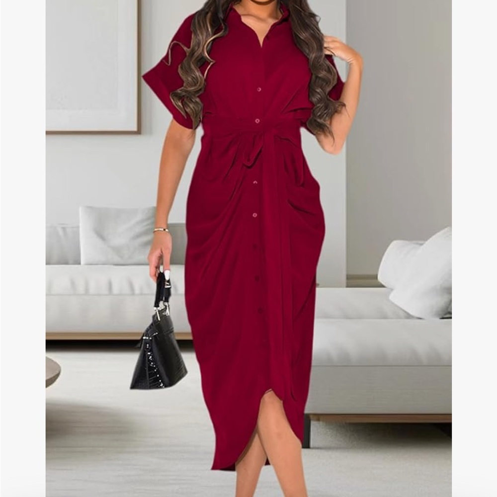 Burgundy Button-Down Dress